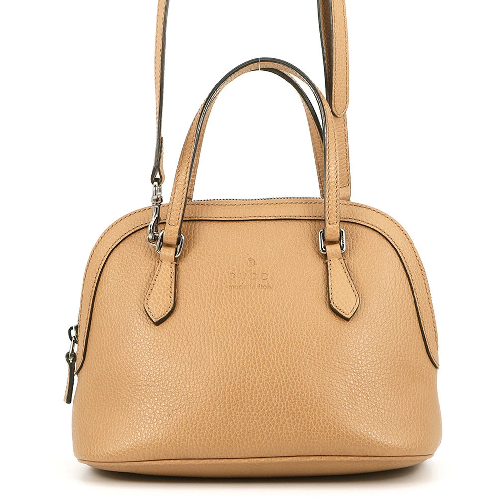 Gucci tan pebbled leather Dome 2way ziptop satchel Brown